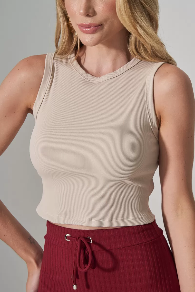 Miss Misses - Cropped Miss Misses Ribbed Tank Shirt Beige - 54276215 Miss Misses - Cropped Miss Misses Ribbed Tank Shirt Beige - 54276215