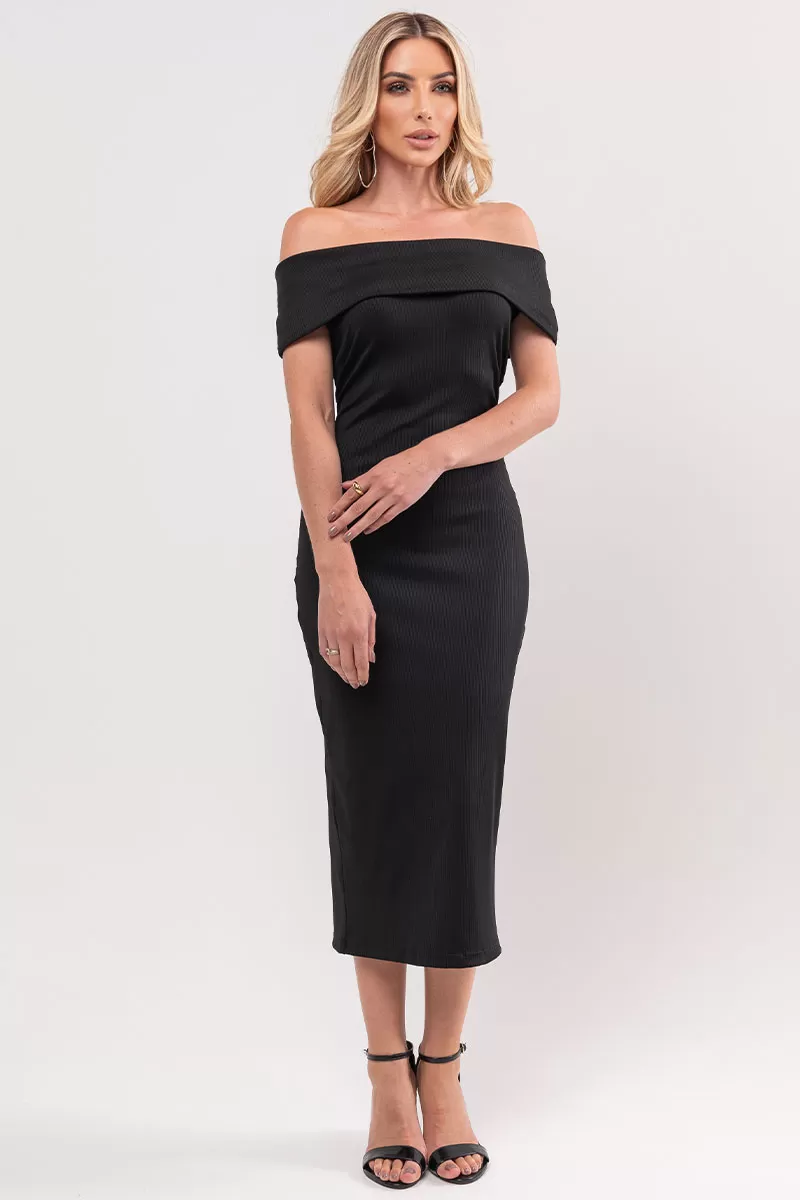 Miss Misses - Dress Miss Misses Ribbed Shoulder to Shoulder Black - 80525001