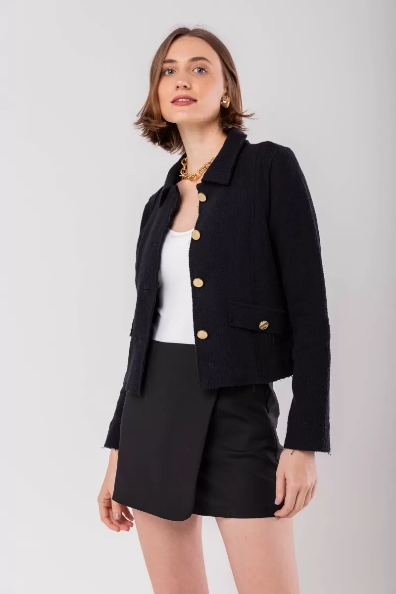 Hidrogênio - THREAD JACKET WITH LAPEL AND BUTTONS BLACK - 19957001 Hidrogênio - THREAD JACKET WITH LAPEL AND BUTTONS BLACK - 19957001