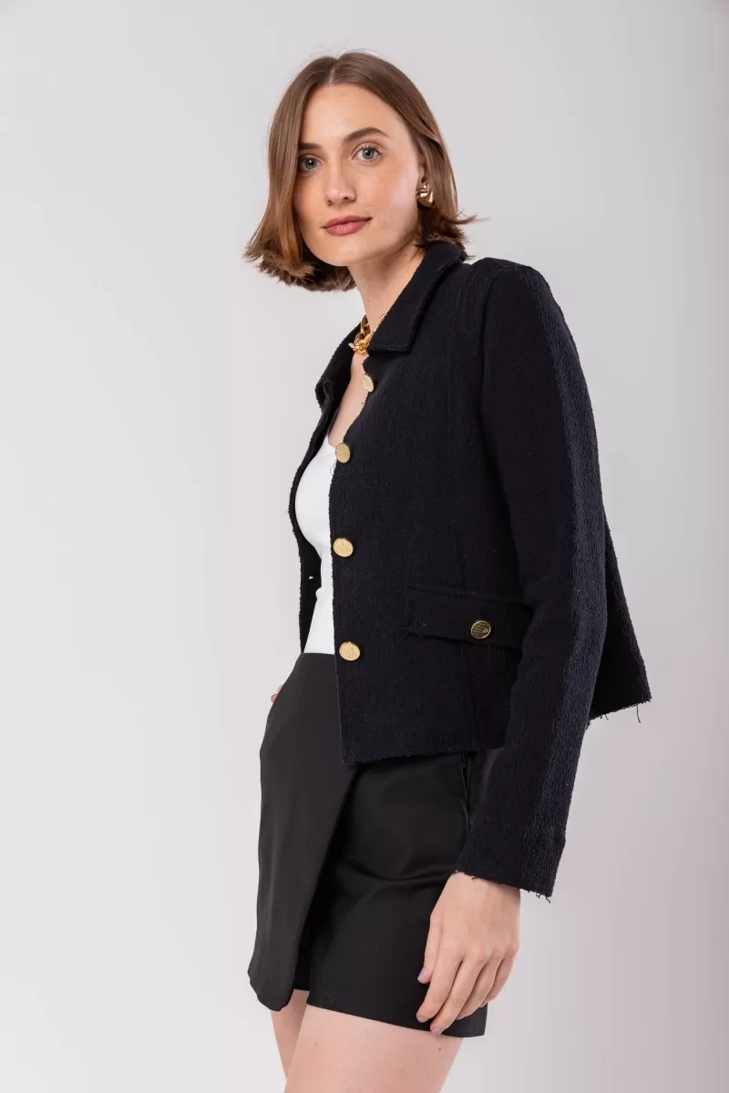 Hidrogênio - THREAD JACKET WITH LAPEL AND BUTTONS BLACK - 19957001 Hidrogênio - THREAD JACKET WITH LAPEL AND BUTTONS BLACK - 19957001