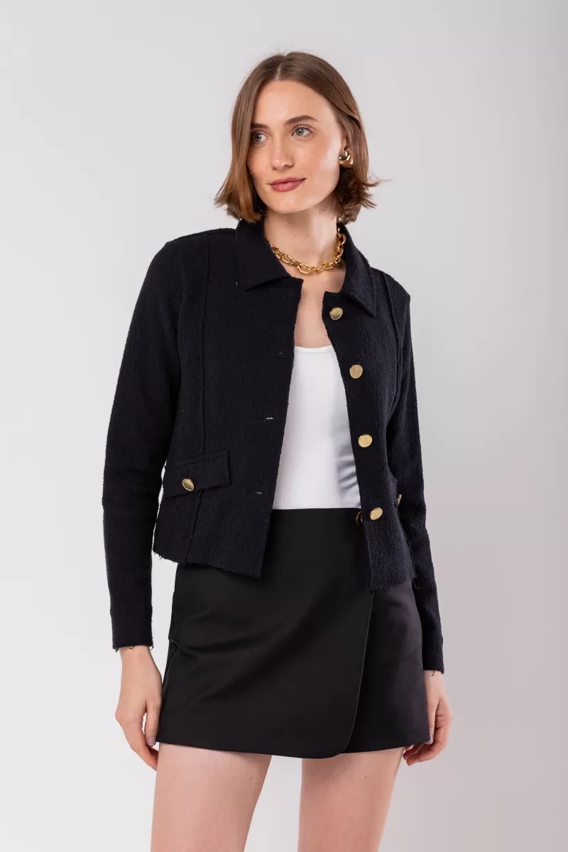 Hidrogênio - THREAD JACKET WITH LAPEL AND BUTTONS BLACK - 19957001 Hidrogênio - THREAD JACKET WITH LAPEL AND BUTTONS BLACK - 19957001