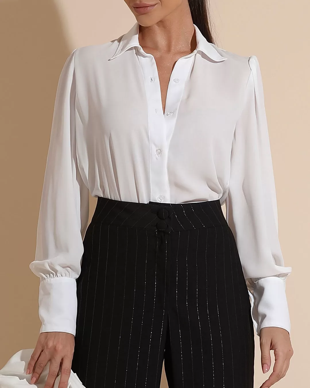 Miss Misses - Miss Misses Long Chiffon Shirt Buttons Off White - 54221OFF Miss Misses - Miss Misses Long Chiffon Shirt Buttons Off White - 54221OFF