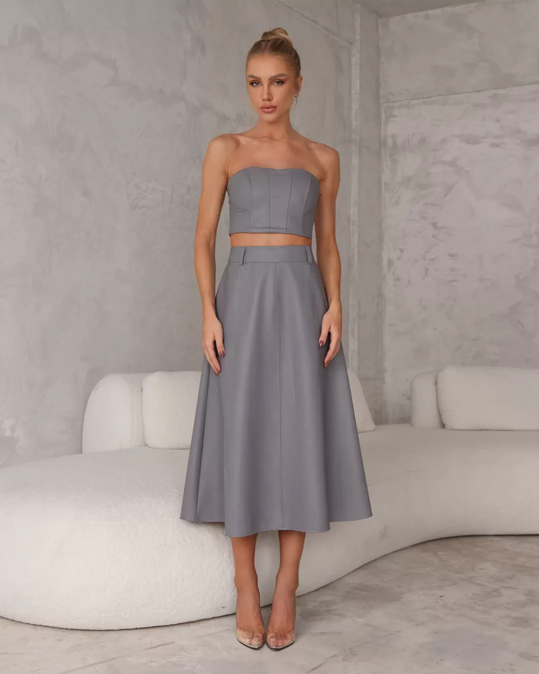 Dot Clothing - Set Dot Clothing Long Skirt Gray Leather - 2303CINZA