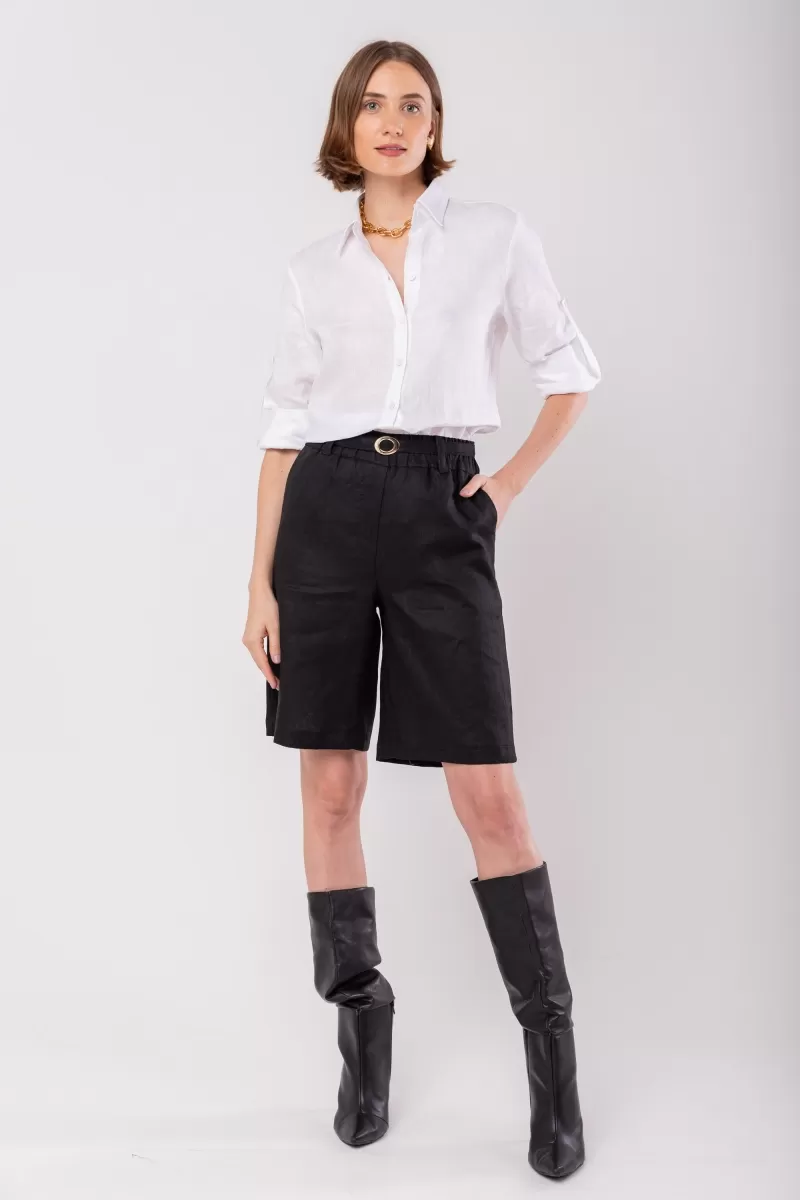 Hidrogênio - BERMUDA WITH BLACK LINEN BELT - 19978001 Hidrogênio - BERMUDA WITH BLACK LINEN BELT - 19978001