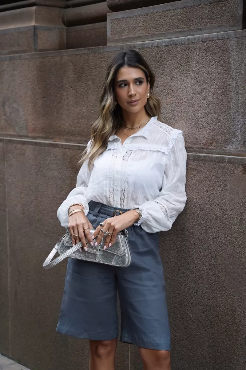 Hidrogênio - GRAY LINEN BERMUDA WITH BELT - 19978030 Hidrogênio - GRAY LINEN BERMUDA WITH BELT - 19978030