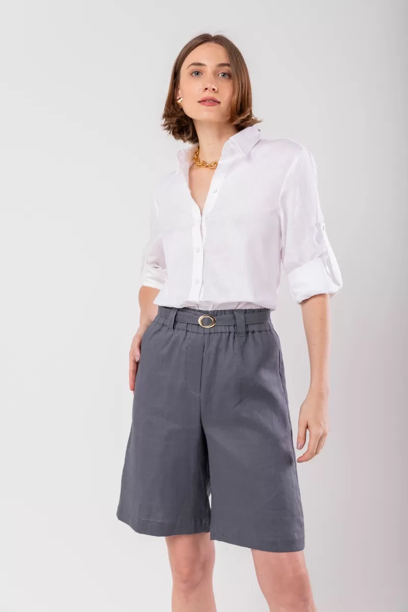 Hidrogênio - GRAY LINEN BERMUDA WITH BELT - 19978030 Hidrogênio - GRAY LINEN BERMUDA WITH BELT - 19978030
