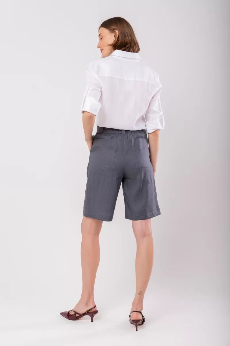 Hidrogênio - GRAY LINEN BERMUDA WITH BELT - 19978030 Hidrogênio - GRAY LINEN BERMUDA WITH BELT - 19978030