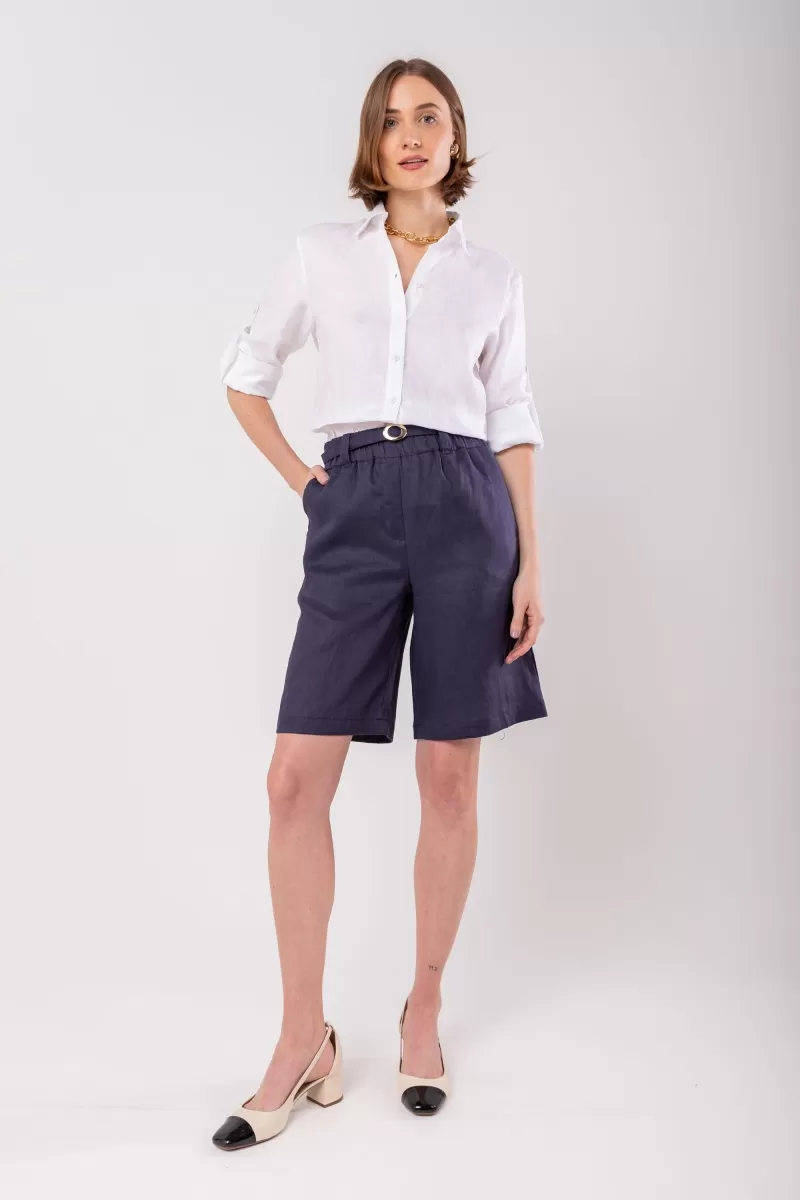 Hidrogênio - BERMUDA WITH NAVY LINEN BELT - 19978004 Hidrogênio - BERMUDA WITH NAVY LINEN BELT - 19978004