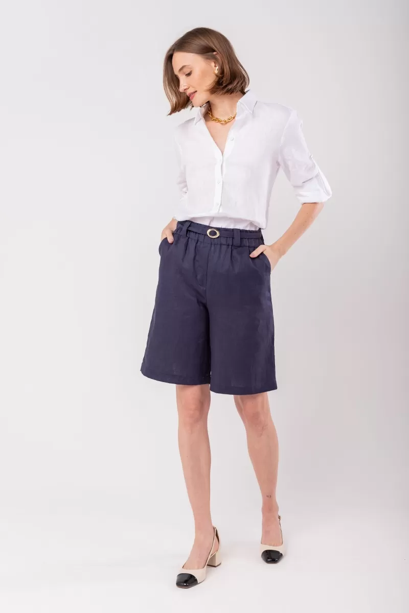 Hidrogênio - BERMUDA WITH NAVY LINEN BELT - 19978004 Hidrogênio - BERMUDA WITH NAVY LINEN BELT - 19978004