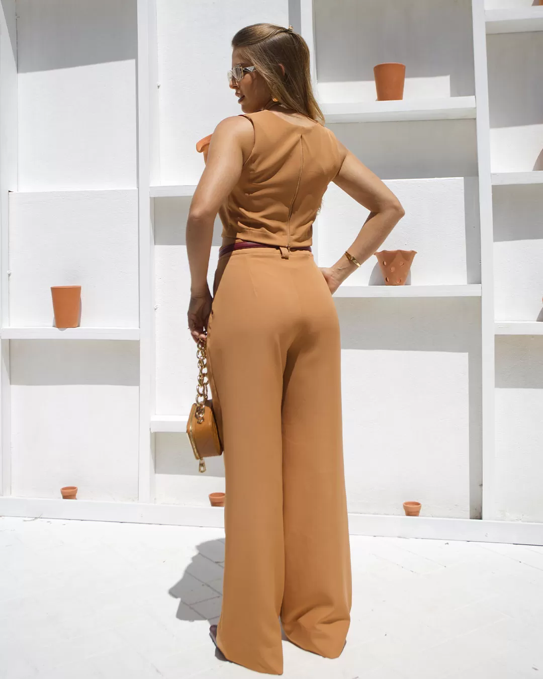 Miss Misses - Set Miss Misses Cropped and Wide Leg Pants Beige - 54248BEGE Miss Misses - Set Miss Misses Cropped and Wide Leg Pants Beige - 54248BEGE