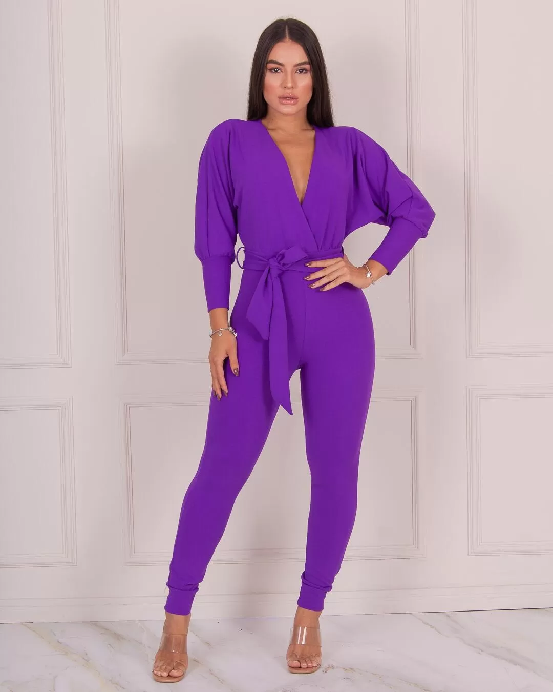 Miss Misses - Miss Misses Skinny Jumpsuit with Bare Back Purple - 18456ROXO Miss Misses - Miss Misses Skinny Jumpsuit with Bare Back Purple - 18456ROXO