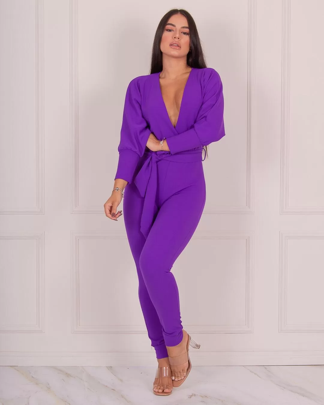 Miss Misses - Miss Misses Skinny Jumpsuit with Bare Back Purple - 18456ROXO Miss Misses - Miss Misses Skinny Jumpsuit with Bare Back Purple - 18456ROXO