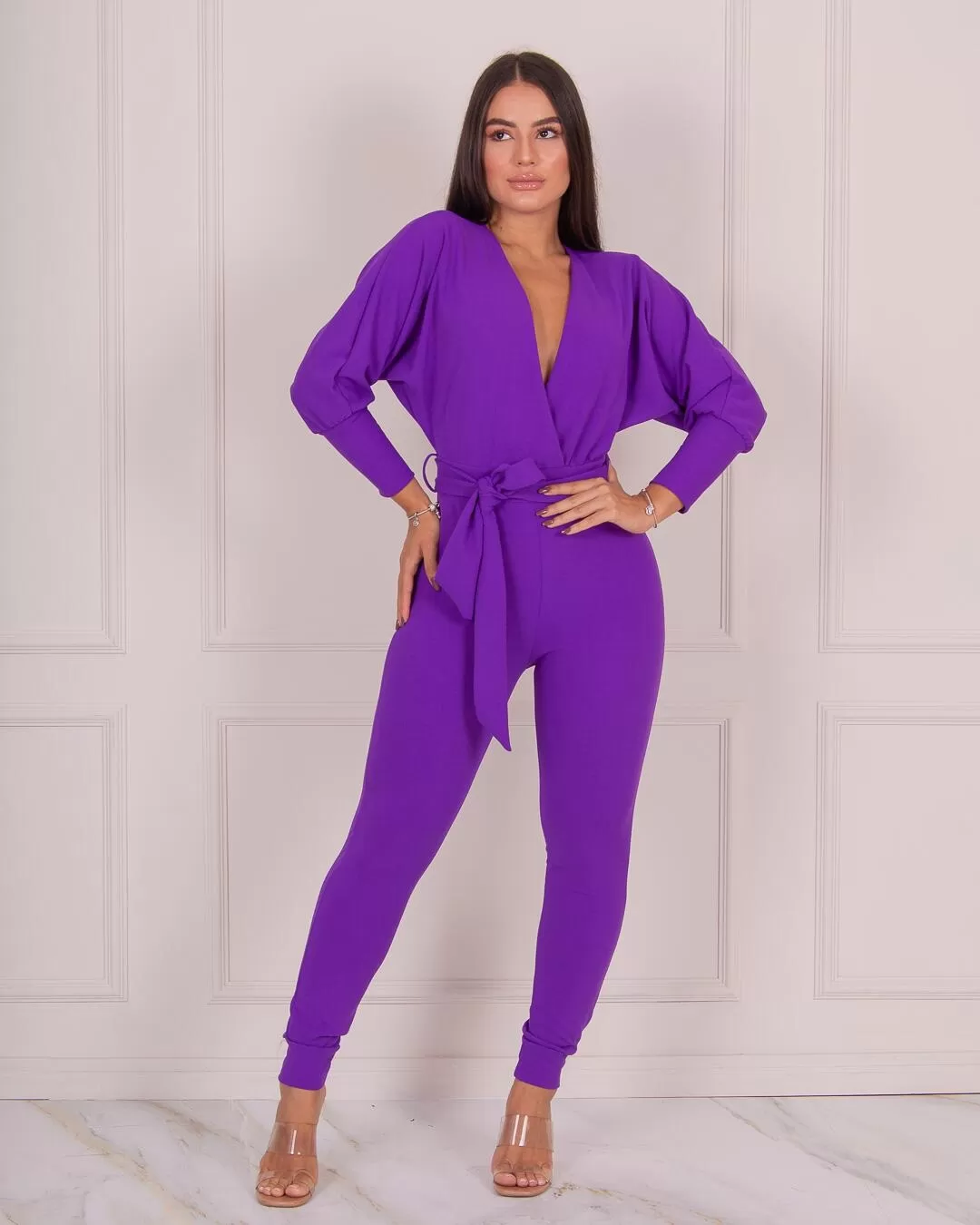 Miss Misses - Miss Misses Skinny Jumpsuit with Bare Back Purple - 18456ROXO Miss Misses - Miss Misses Skinny Jumpsuit with Bare Back Purple - 18456ROXO