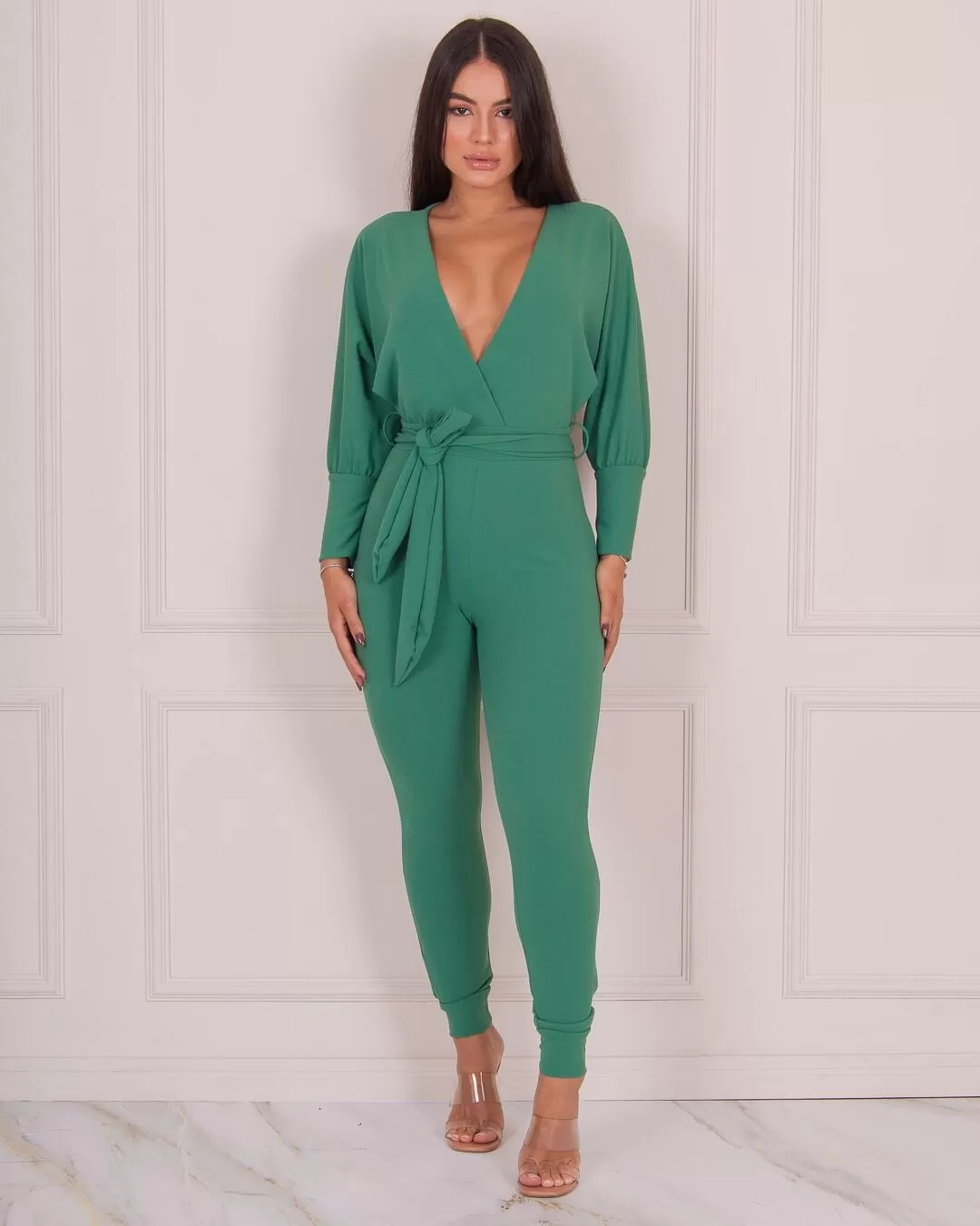 Miss Misses - Miss Misses Skinny Jumpsuit with Bare Back Green - 18456VERDE Miss Misses - Miss Misses Skinny Jumpsuit with Bare Back Green - 18456VERDE