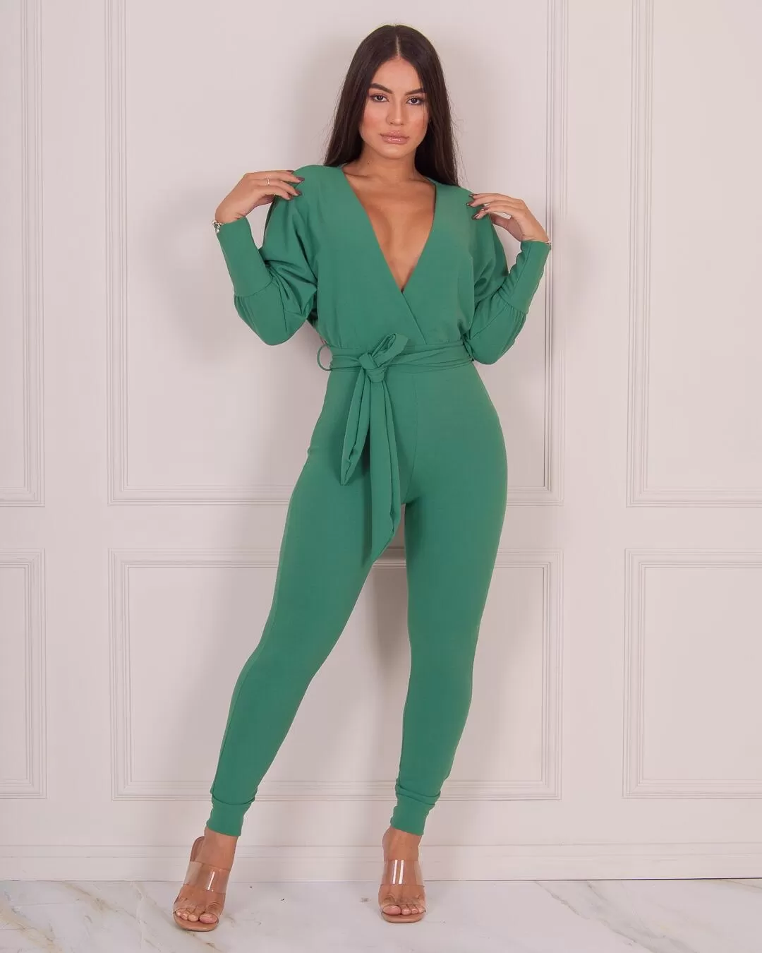 Miss Misses - Miss Misses Skinny Jumpsuit with Bare Back Green - 18456VERDE Miss Misses - Miss Misses Skinny Jumpsuit with Bare Back Green - 18456VERDE