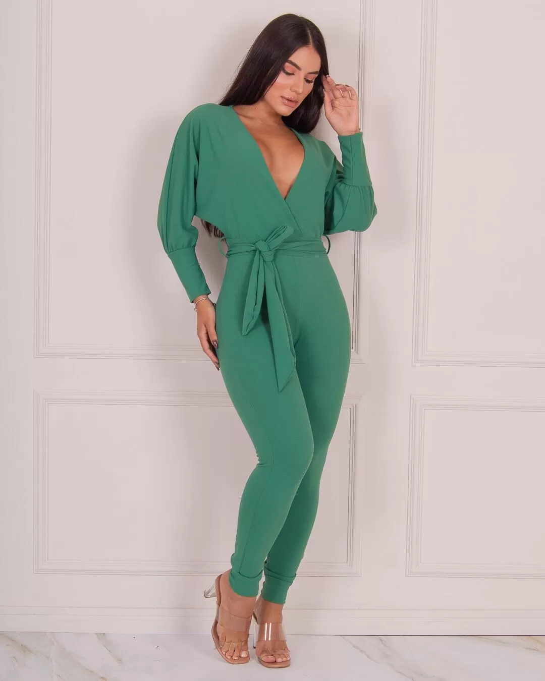 Miss Misses - Miss Misses Skinny Jumpsuit with Bare Back Green - 18456VERDE Miss Misses - Miss Misses Skinny Jumpsuit with Bare Back Green - 18456VERDE