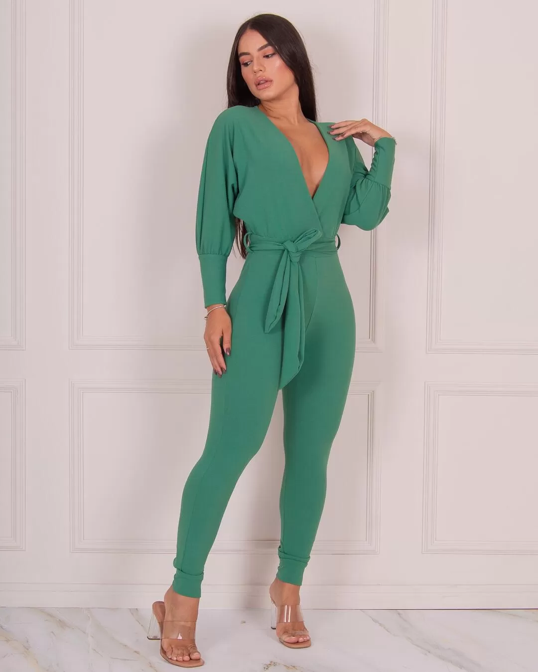Miss Misses - Miss Misses Skinny Jumpsuit with Bare Back Green - 18456VERDE Miss Misses - Miss Misses Skinny Jumpsuit with Bare Back Green - 18456VERDE