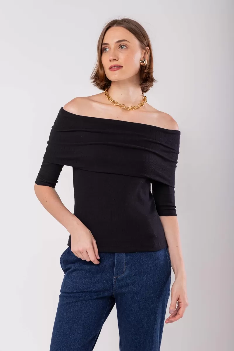 Hidrogênio - BLACK RIBBON SHOULDER BLOUSE - 19877001 Hidrogênio - BLACK RIBBON SHOULDER BLOUSE - 19877001