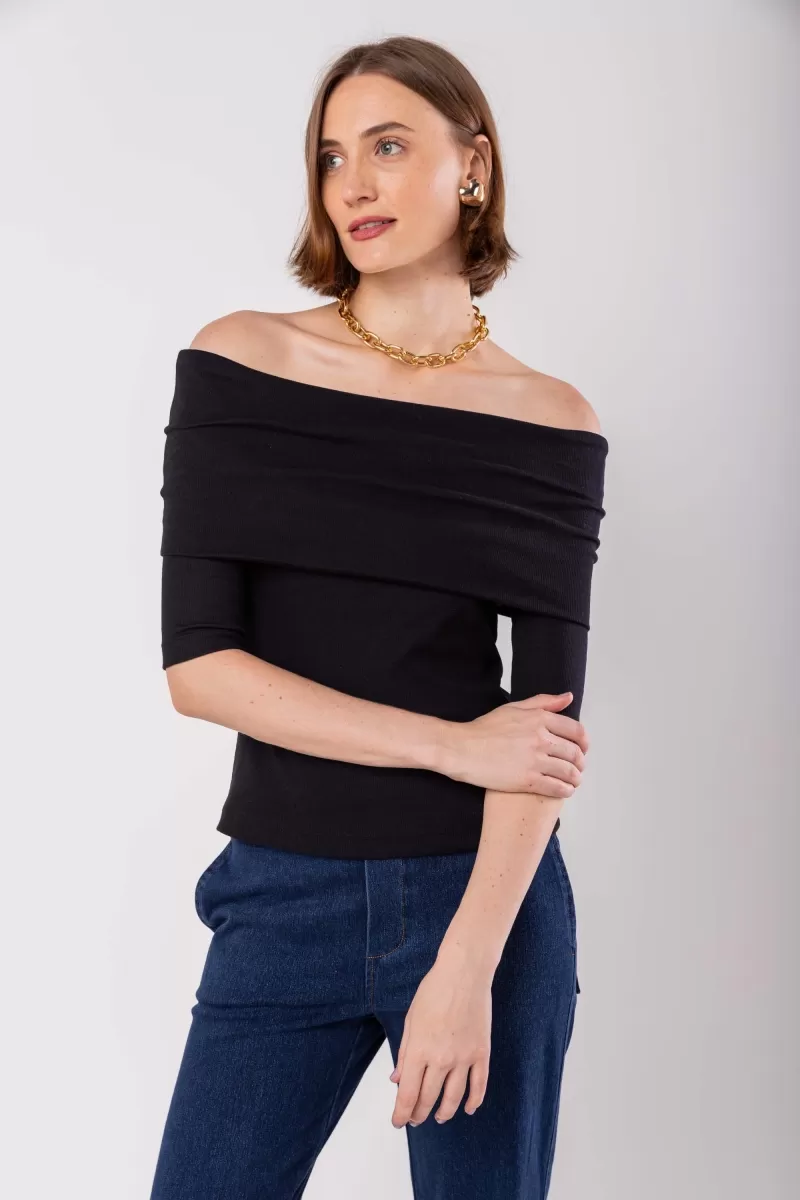 Hidrogênio - BLACK RIBBON SHOULDER BLOUSE - 19877001 Hidrogênio - BLACK RIBBON SHOULDER BLOUSE - 19877001