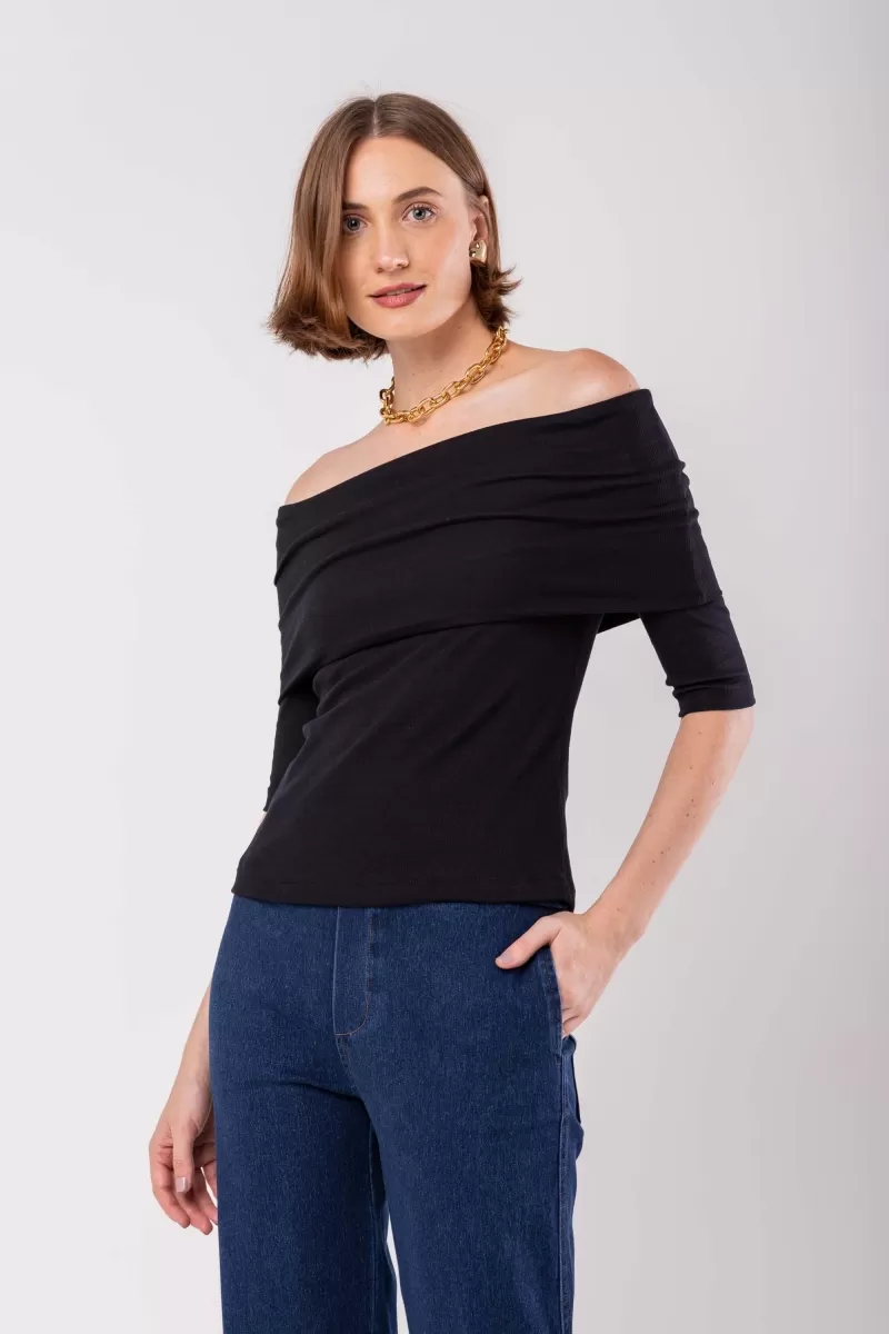 Hidrogênio - BLACK RIBBON SHOULDER BLOUSE - 19877001 Hidrogênio - BLACK RIBBON SHOULDER BLOUSE - 19877001