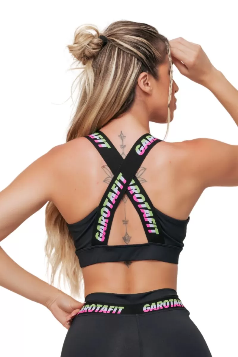 Garotafit - Black Komodo Top with Fluor - TOB88AF Garotafit - Black Komodo Top with Fluor - TOB88AF
