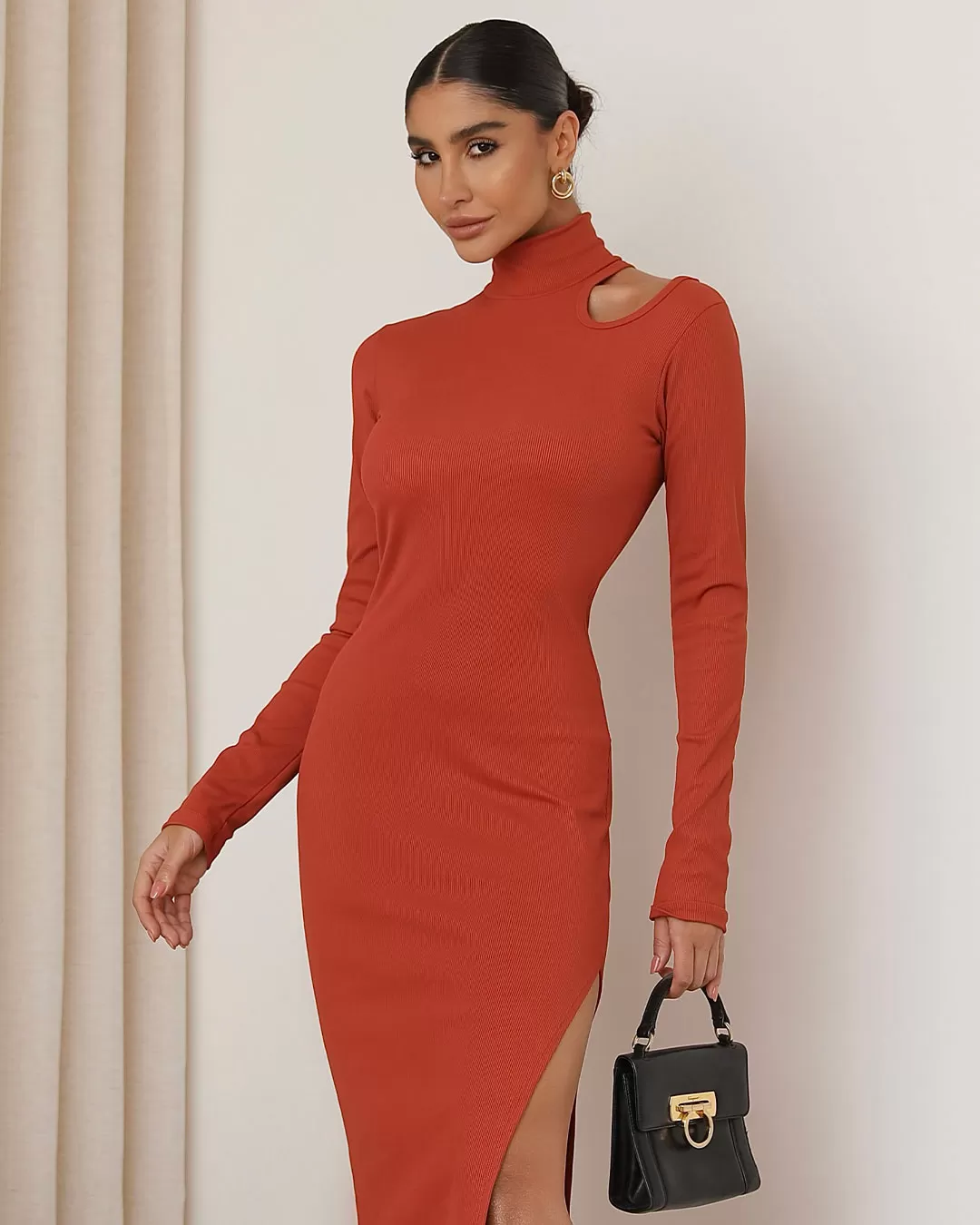Miss Misses - Dress Miss Misses Ribbed Hollow Out Long Sleeve Tile - 80532235 Miss Misses - Dress Miss Misses Ribbed Hollow Out Long Sleeve Tile - 80532235