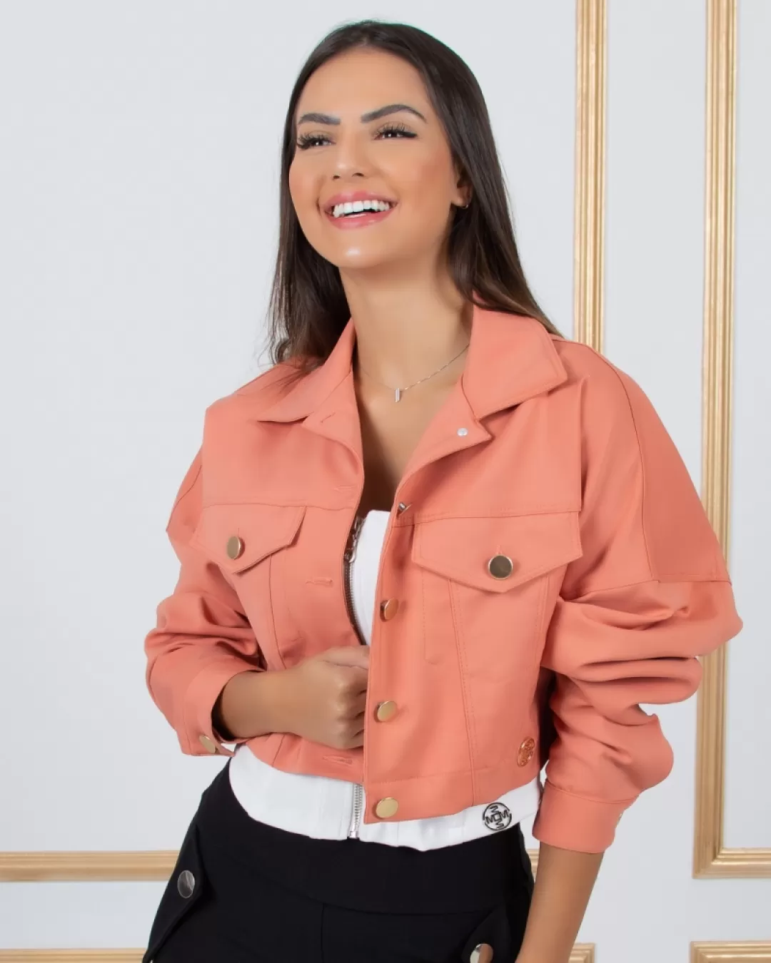 Miss Misses - Miss Misses Cropped Jacket with Beige Buttons - 18465BEGE Miss Misses - Miss Misses Cropped Jacket with Beige Buttons - 18465BEGE