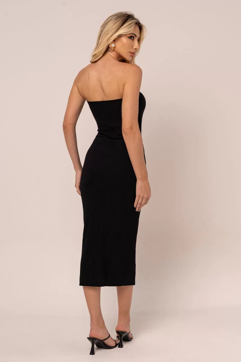 Miss Misses - Miss Misses Ribbed Midi Dress Strapless Black - 54258PRETO Miss Misses - Miss Misses Ribbed Midi Dress Strapless Black - 54258PRETO