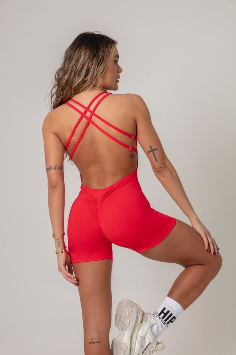 Hipkini - Red Workout Romper with Silk - 33330542