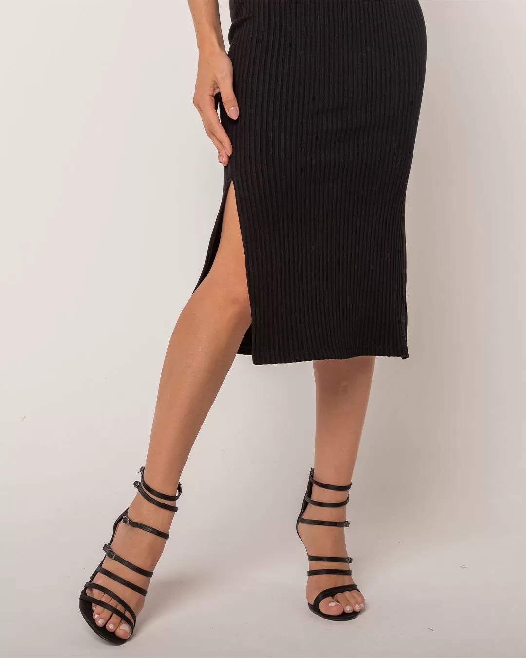 Miss Misses - Miss Misses Ribbed Midi Dress With Slit Black - 54094PRETO Miss Misses - Miss Misses Ribbed Midi Dress With Slit Black - 54094PRETO