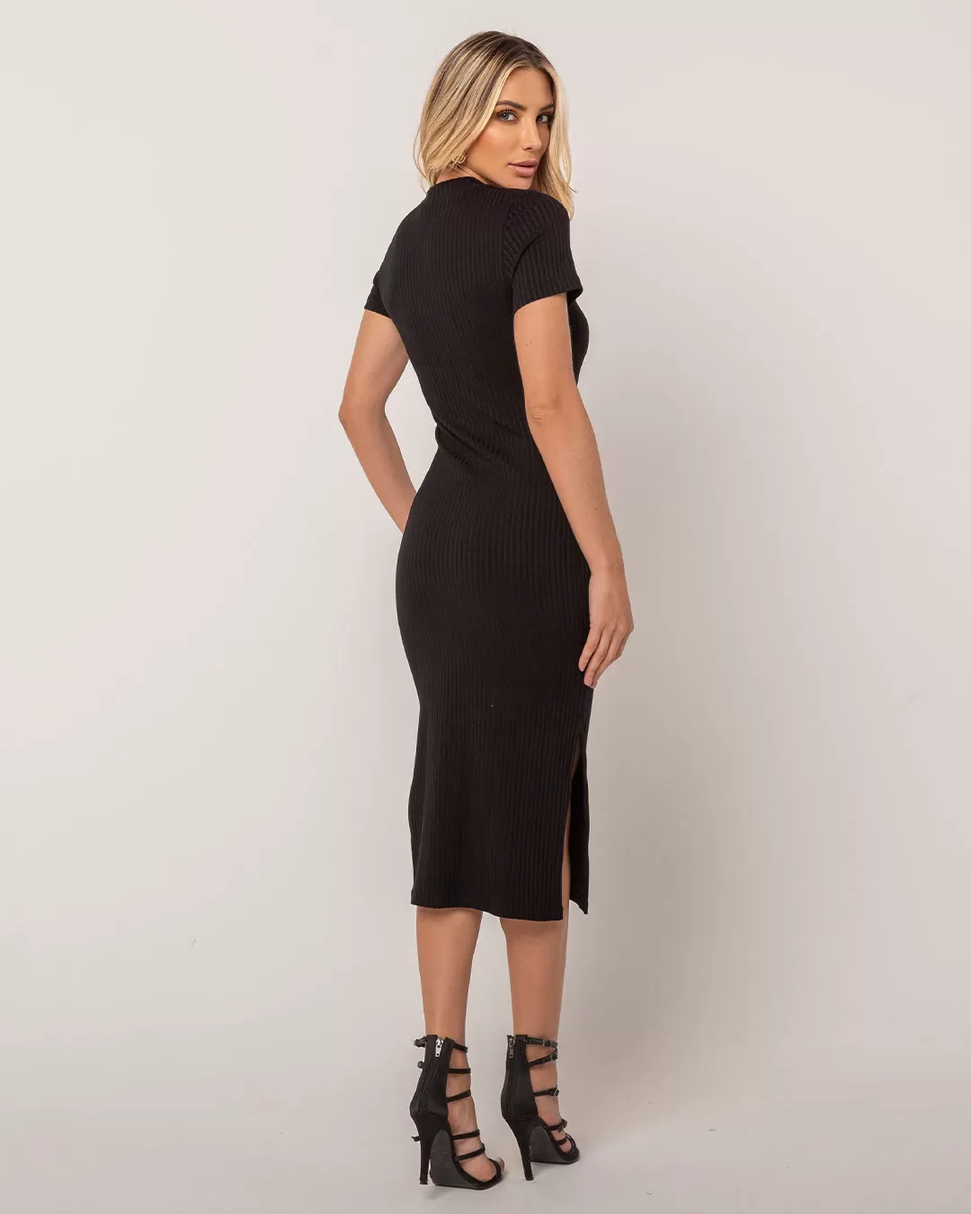 Miss Misses - Miss Misses Ribbed Midi Dress With Slit Black - 54094PRETO Miss Misses - Miss Misses Ribbed Midi Dress With Slit Black - 54094PRETO