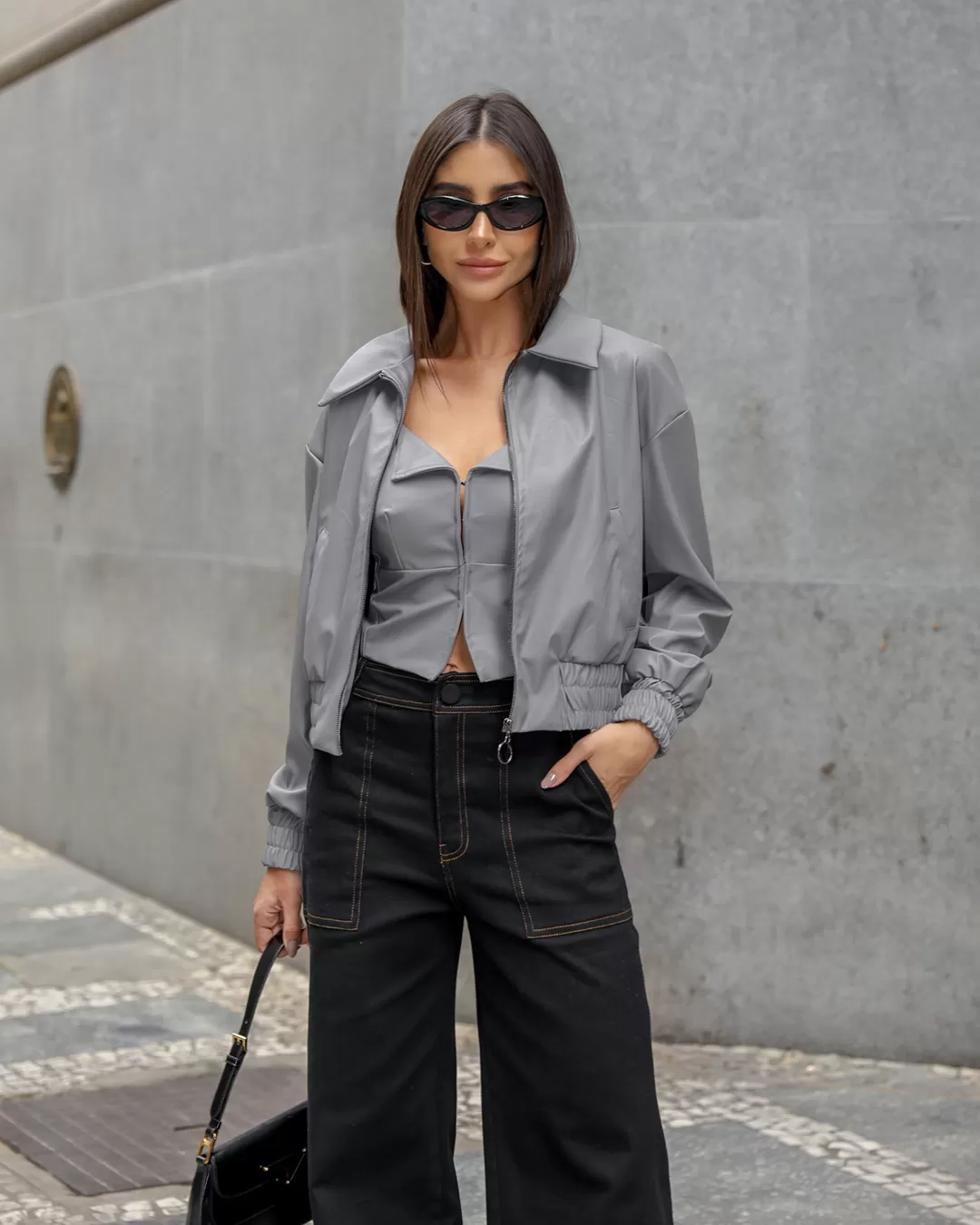 Dot Clothing - Cropped Dot Clothing Gray Leather - 2312CINZA Dot Clothing - Cropped Dot Clothing Gray Leather - 2312CINZA