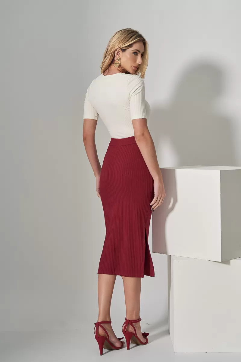Miss Misses - Miss Misses Ribbed Shirt Off White Square Neckline - 54313030 Miss Misses - Miss Misses Ribbed Shirt Off White Square Neckline - 54313030