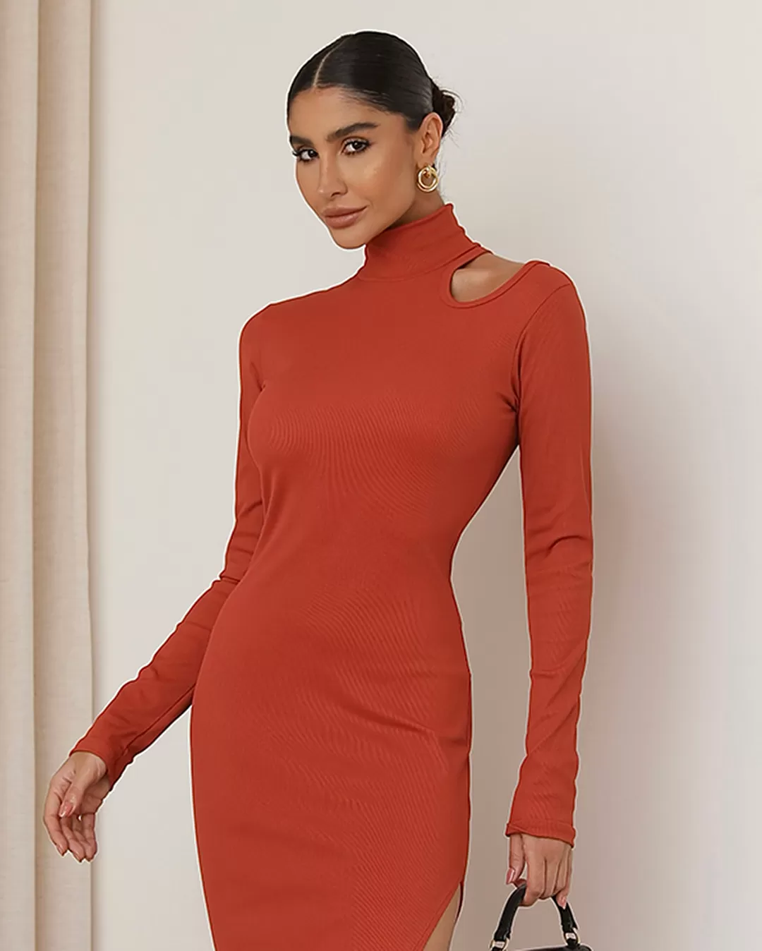 Miss Misses - Dress Miss Misses Ribbed Hollow Out Long Sleeve Tile - 80532TELHA Miss Misses - Dress Miss Misses Ribbed Hollow Out Long Sleeve Tile - 80532TELHA