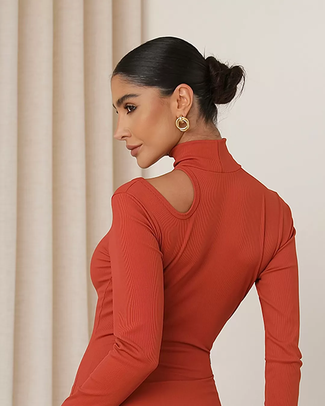 Miss Misses - Dress Miss Misses Ribbed Hollow Out Long Sleeve Tile - 80532TELHA Miss Misses - Dress Miss Misses Ribbed Hollow Out Long Sleeve Tile - 80532TELHA