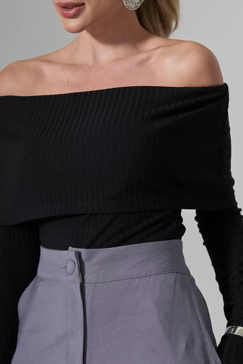Miss Misses - Miss Misses Ribbed Long Sleeve Strapless Shirt Black - 80543001 Miss Misses - Miss Misses Ribbed Long Sleeve Strapless Shirt Black - 80543001
