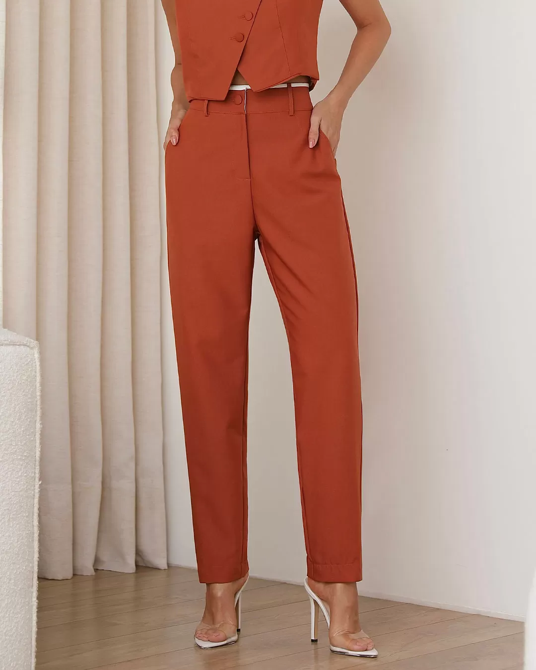 Miss Misses - Miss Misses Pants With Detail on the Waistband Caramel - 54284MARROM Miss Misses - Miss Misses Pants With Detail on the Waistband Caramel - 54284MARROM