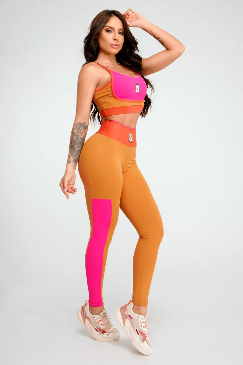 Lets Gym - Black and Caramel Moon Leggings - 2403CMRG Lets Gym - Black and Caramel Moon Leggings - 2403CMRG