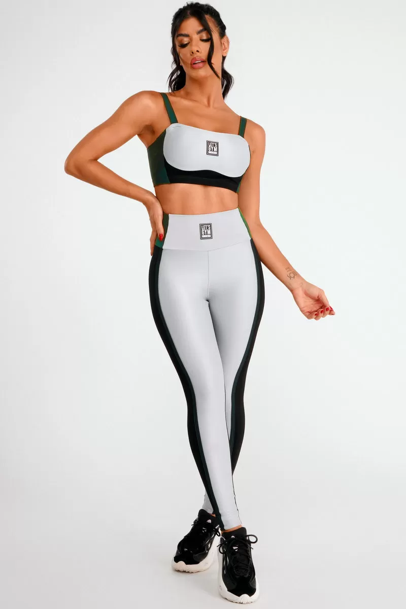 Lets Gym - Silver and Black Slight Leggings - 2385PRPT
