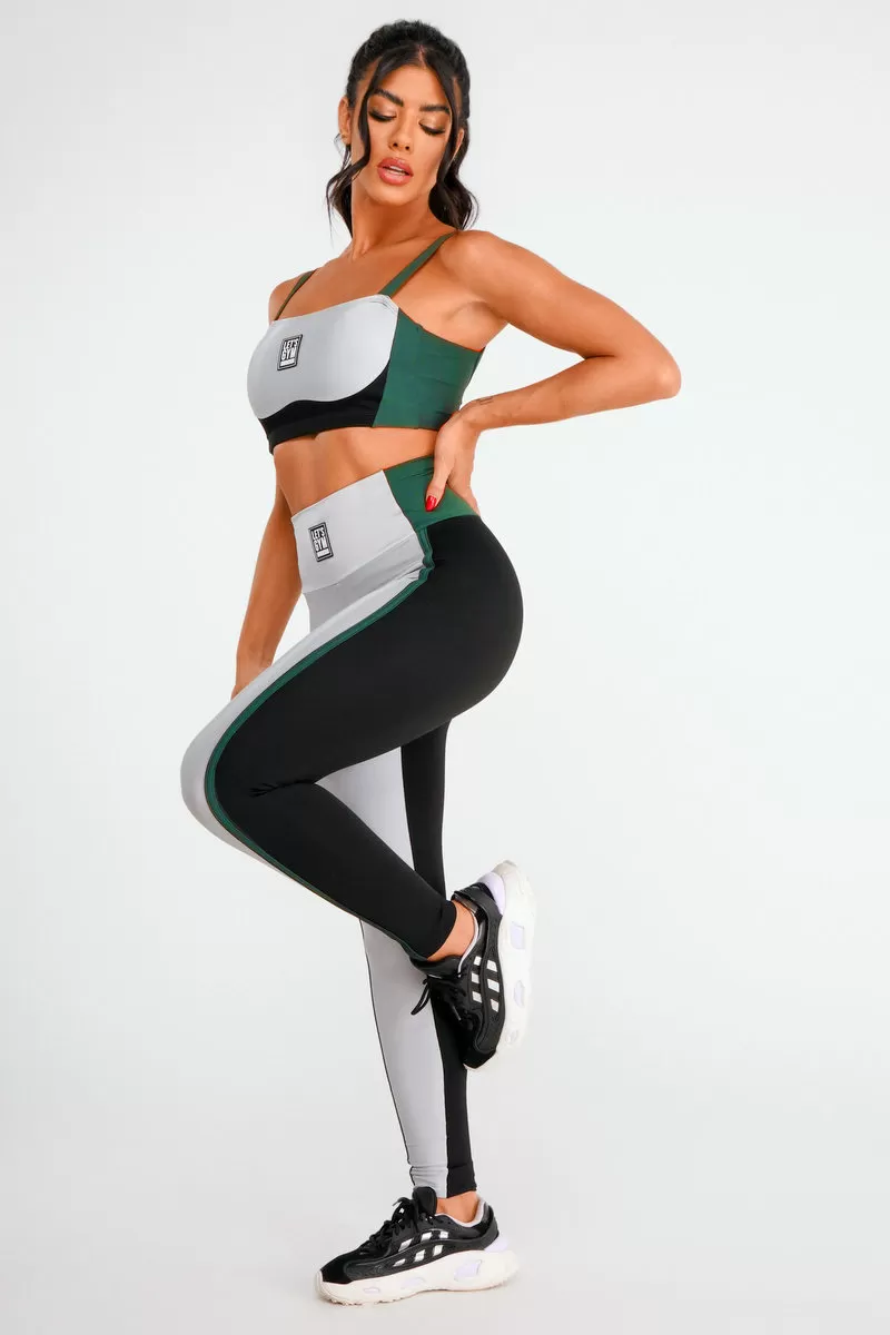 Lets Gym - Silver and Black Slight Leggings - 2385PRPT Lets Gym - Silver and Black Slight Leggings - 2385PRPT