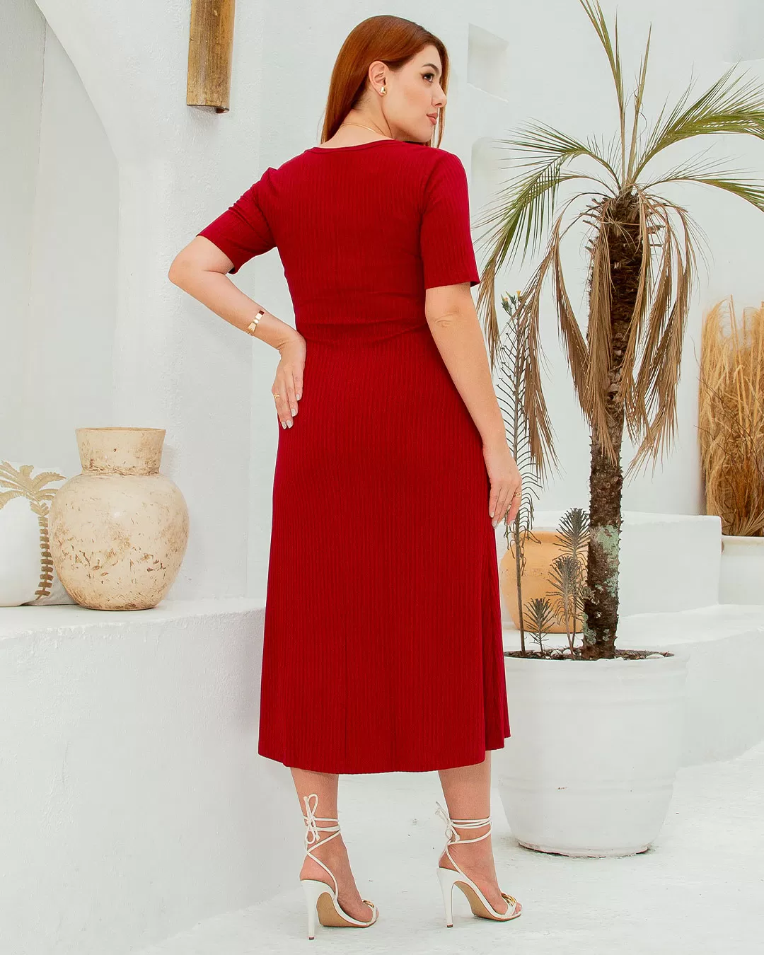 Miss Misses - Dress Miss Misses Midi Ribbed Square Collar Maple - 54316018 Miss Misses - Dress Miss Misses Midi Ribbed Square Collar Maple - 54316018
