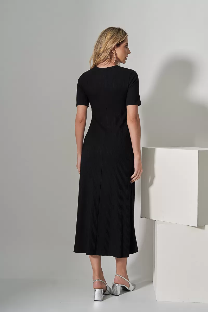 Miss Misses - Dress Miss Misses Midi Ribbed Square Collar Black - 54316001 Miss Misses - Dress Miss Misses Midi Ribbed Square Collar Black - 54316001