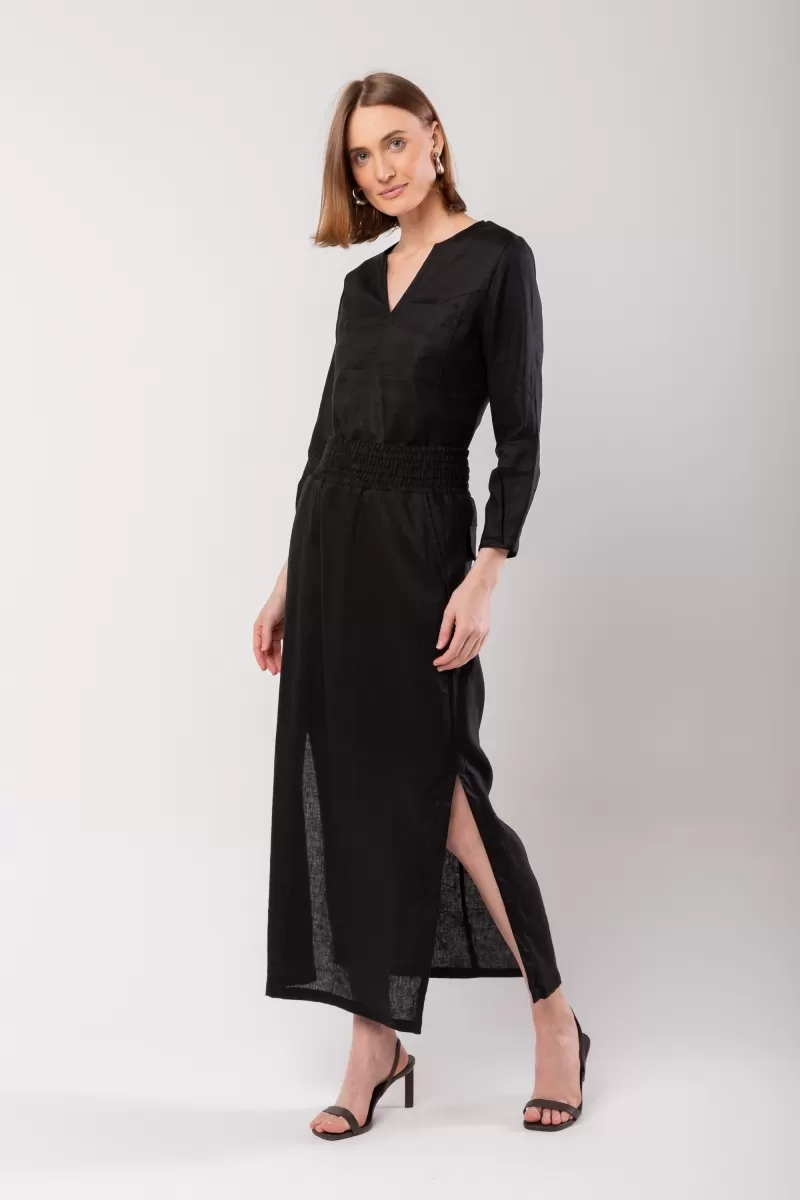 Hidrogênio - LONG STRAIGHT SKIRT WITH SIDE SLIT AND POCKET BLACK LINEN - 19997001 Hidrogênio - LONG STRAIGHT SKIRT WITH SIDE SLIT AND POCKET BLACK LINEN - 19997001