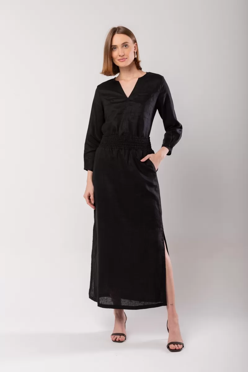Hidrogênio - LONG STRAIGHT SKIRT WITH SIDE SLIT AND POCKET BLACK LINEN - 19997001 Hidrogênio - LONG STRAIGHT SKIRT WITH SIDE SLIT AND POCKET BLACK LINEN - 19997001