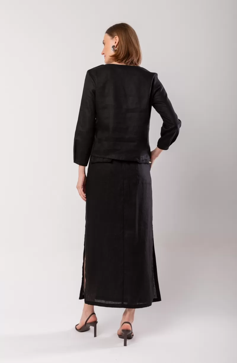 Hidrogênio - LONG STRAIGHT SKIRT WITH SIDE SLIT AND POCKET BLACK LINEN - 19997001 Hidrogênio - LONG STRAIGHT SKIRT WITH SIDE SLIT AND POCKET BLACK LINEN - 19997001