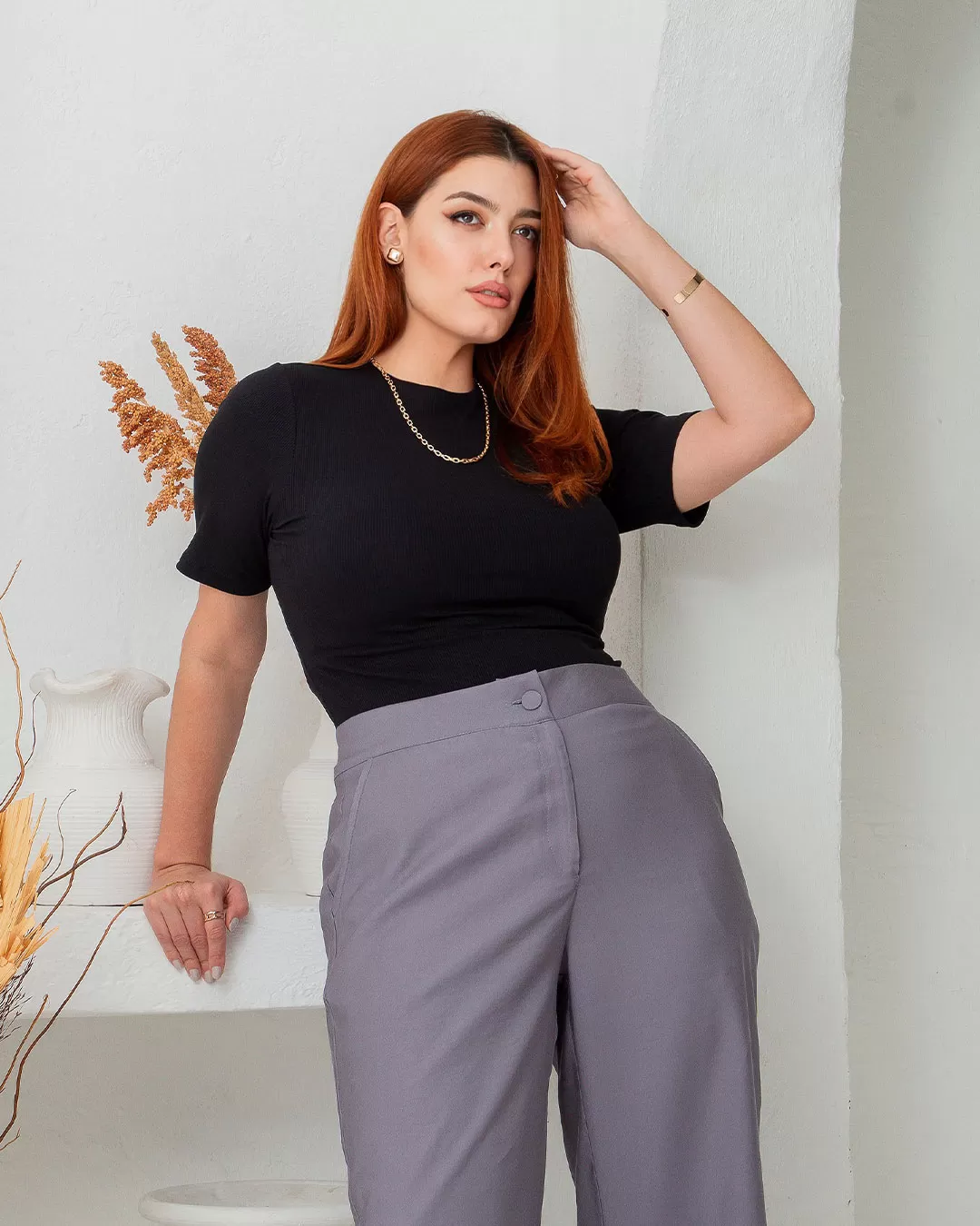 Miss Misses - Miss Misses Ribbed Shirt Medium Collar Black - 54325001 Miss Misses - Miss Misses Ribbed Shirt Medium Collar Black - 54325001