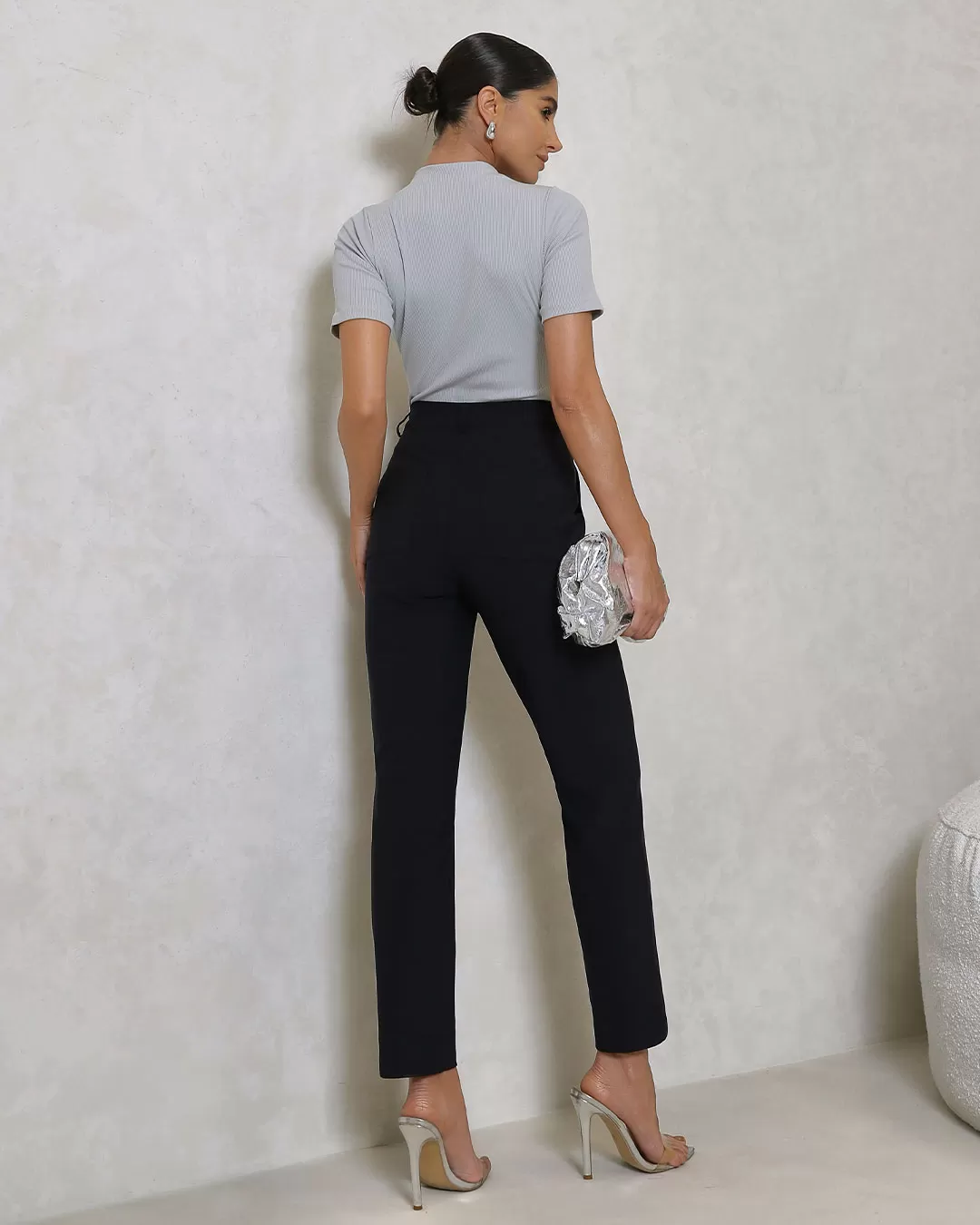 Miss Misses - Miss Misses Ribbed Collar Medium Gray Shirt - 54325047 Miss Misses - Miss Misses Ribbed Collar Medium Gray Shirt - 54325047