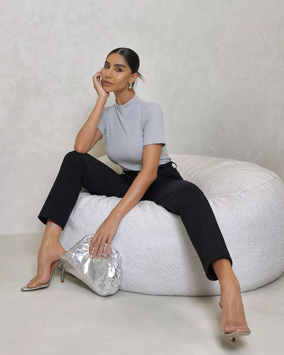 Miss Misses - Miss Misses Ribbed Collar Medium Gray Shirt - 54325047 Miss Misses - Miss Misses Ribbed Collar Medium Gray Shirt - 54325047