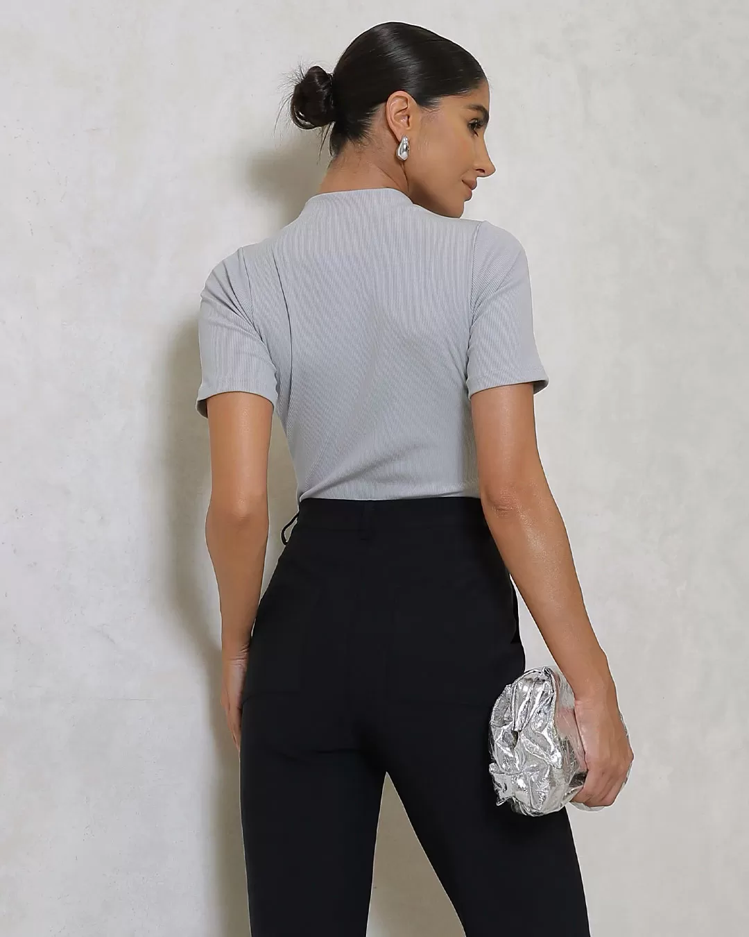 Miss Misses - Miss Misses Ribbed Collar Medium Gray Shirt - 54325047 Miss Misses - Miss Misses Ribbed Collar Medium Gray Shirt - 54325047