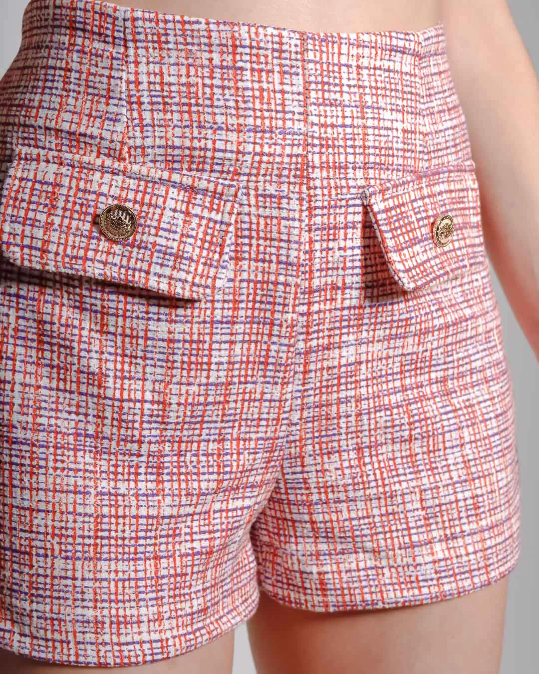 Miss Misses - Short Miss Misses Tweed With Zipper With Red Button - D0030VERMELHO Miss Misses - Short Miss Misses Tweed With Zipper With Red Button - D0030VERMELHO